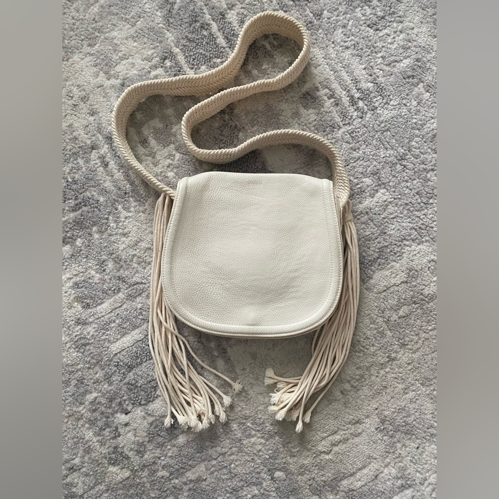 H&M Cream Fringe Crossbody with Braided Strap